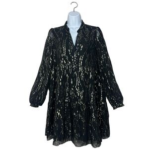 Lilly Pulitzer NWT Winona Silk Swing Dress Black Gold Fish Clip Long Sleeve Sz S